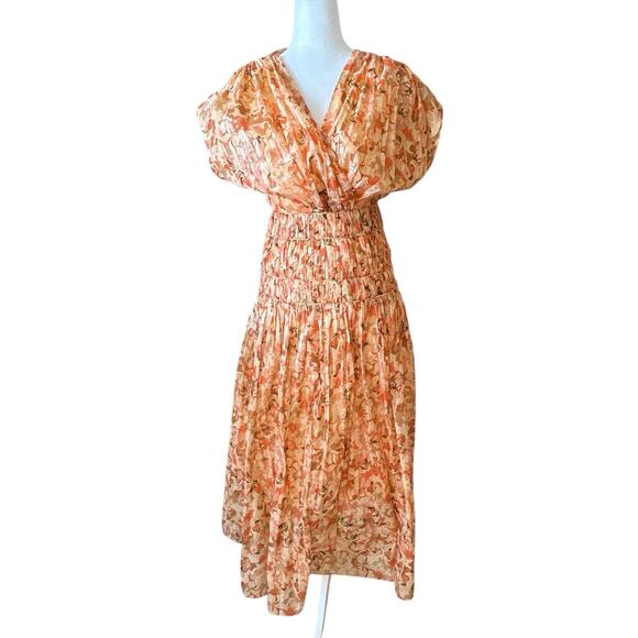 Acler Bicknell Floral Maxi Dress Peach Cotton Size US 2 AU 6 Romantic - Picture 6 of 16